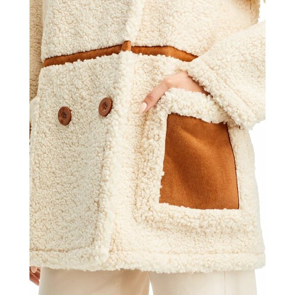 495$ STAND STUDIO Double-Breasted Faux Fur Chloe Jacket Size 40 FR/8 US Ivory - Picture 4 of 4